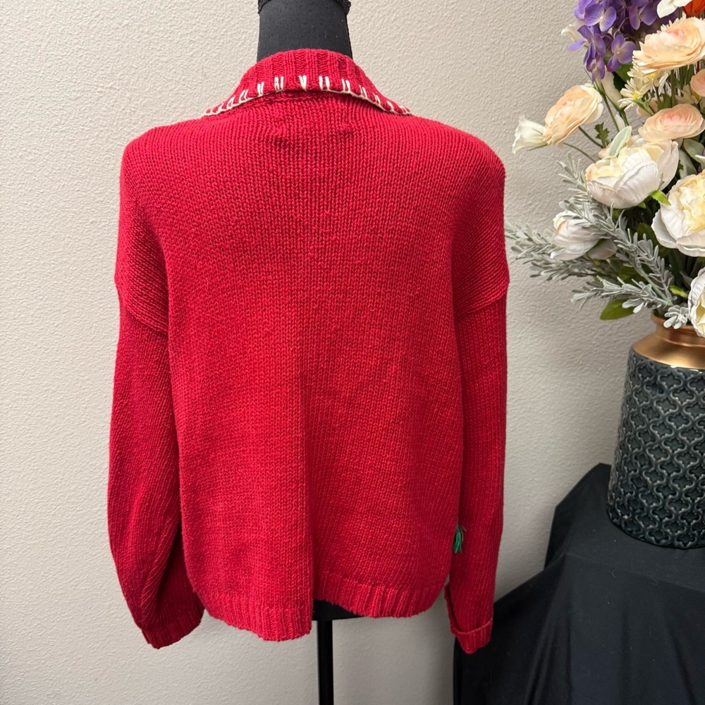 Tiara Intl Red Snowman Zip Cardigan Sweater M Holiday Christmas Knit - Picture 3 of 7
